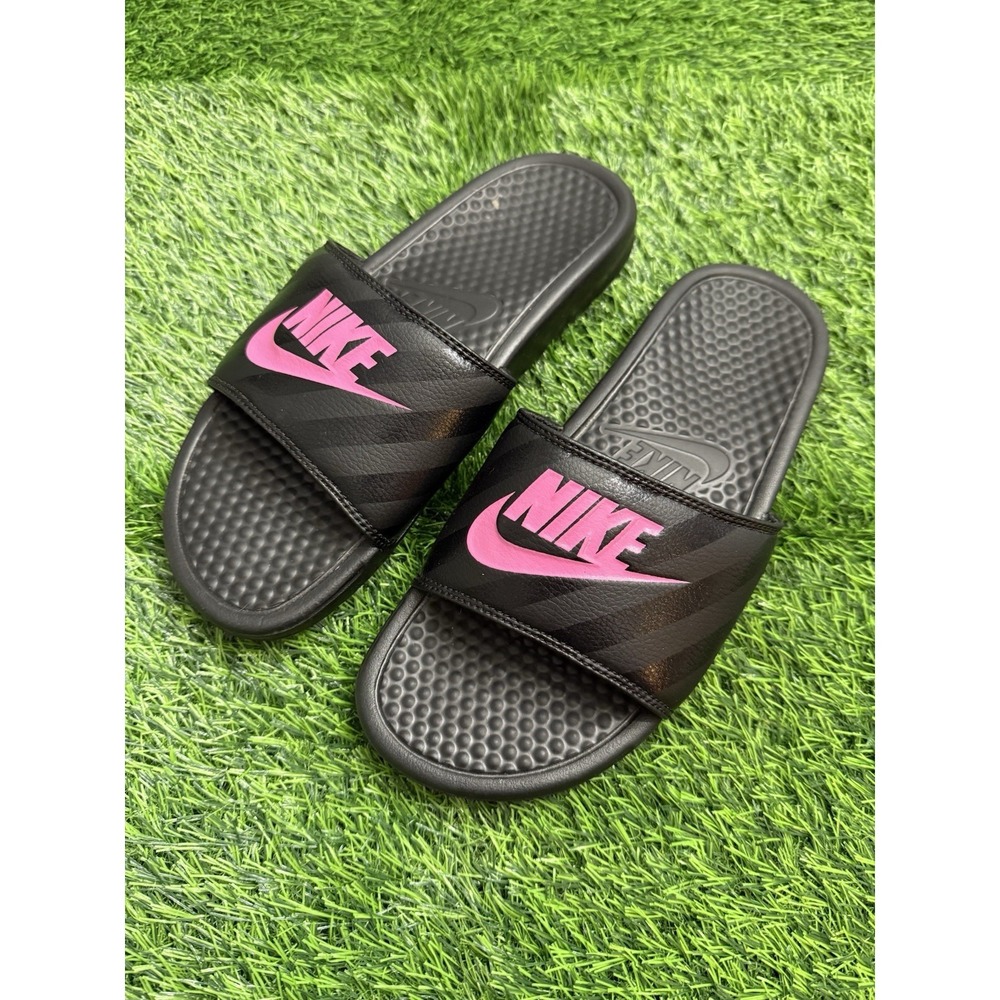 Nike Women's Benassi JDI Slide Sandals Sporty Black Pink Slip On Women's 9